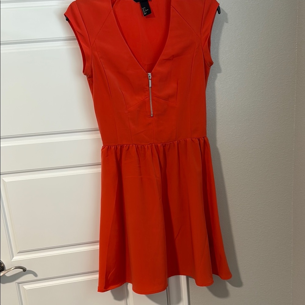 H&M Red Fit and Flare Mini Dress V-Neck Cap Sleeve